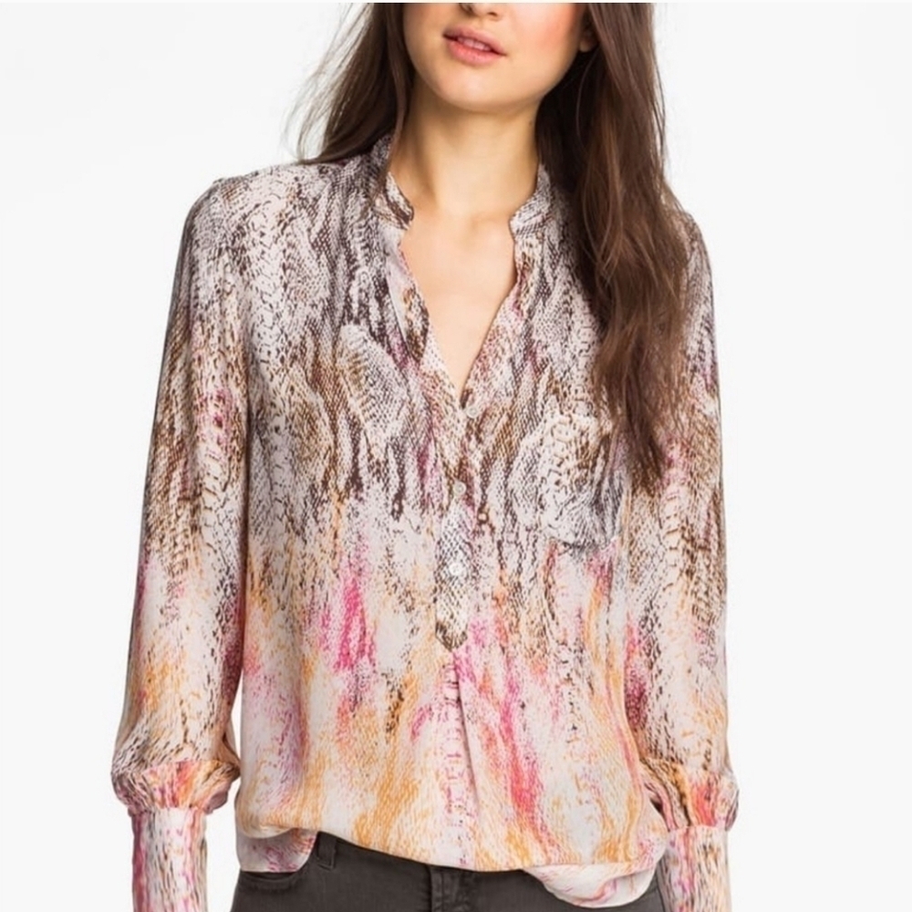 Haute Hippie Henley ombre gradiant snake print silk blouse - Picture 1 of 12